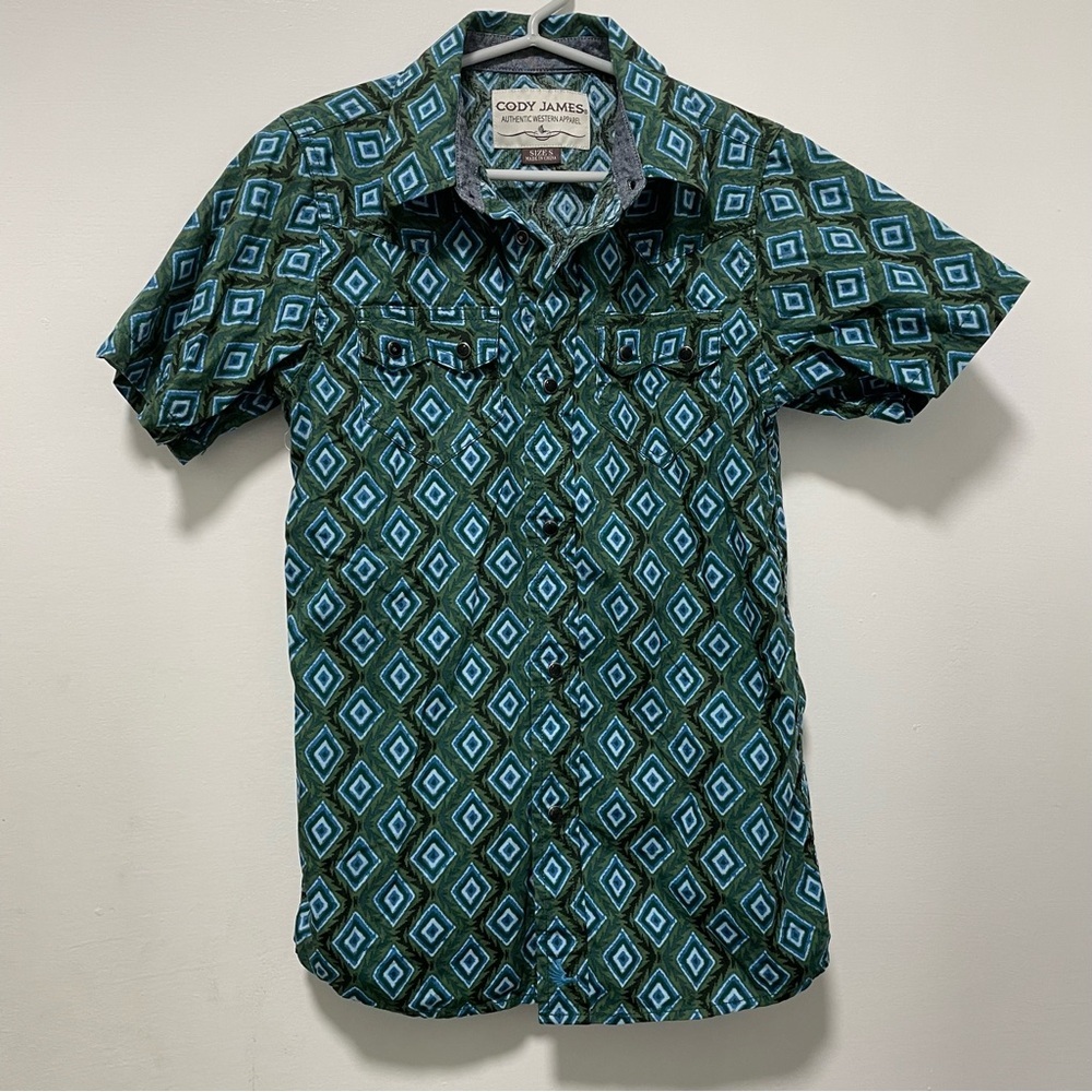 Cody James Blue Diamond Pattern rodeo western button down Shirt